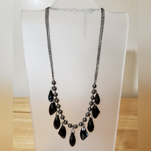 Source Unknown Jewelry - Faceted Black Glass Teardrop Necklace